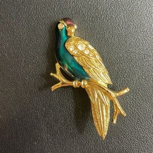 Vintage‎ Avon Enamel & Rhinestone Colorful Parrot Bird Brooch Pin in Gold Tone